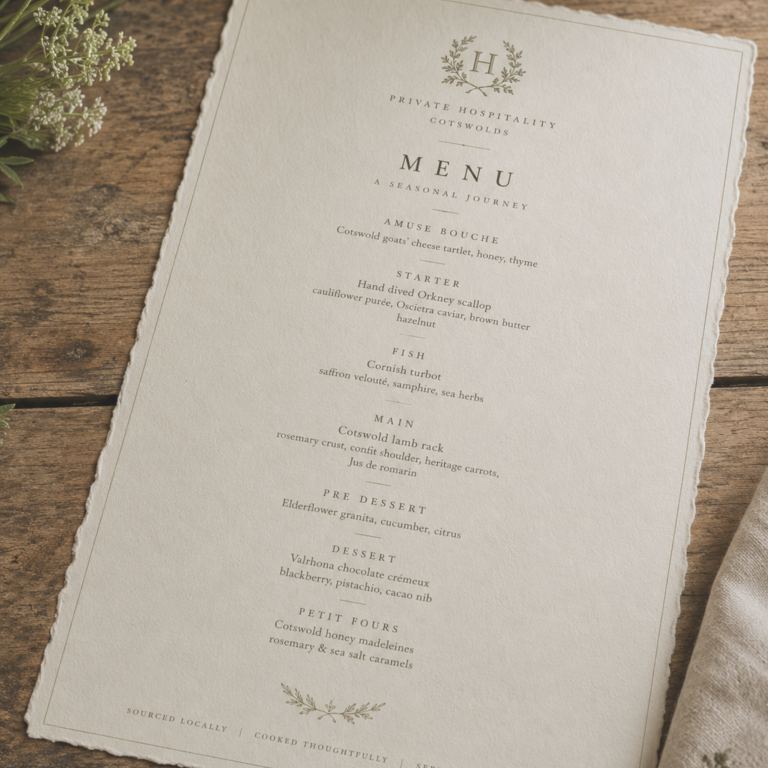 private hospitality menu
